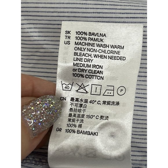 H&M Women’s Mini Dress 2 Blue Button Down 3/4 Sleeve Roll Tab Band Collar VNeck - Picture 11 of 13